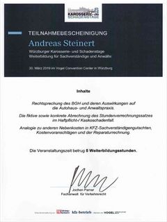 Weiterbildung für Sachverständige und Anwälte