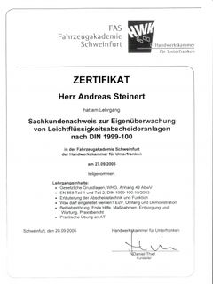 Leichtflüssigkeitsabscheider zertifikat