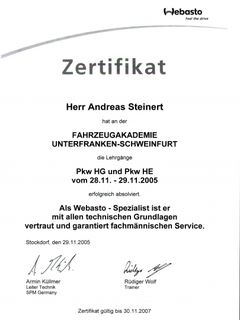 Standheizung Zertifikat